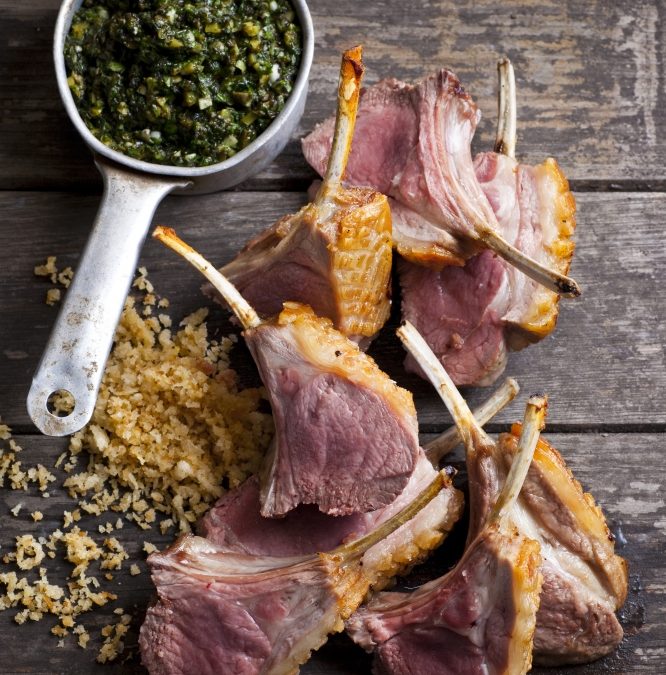 Finger licking lamb with mint and laverbread dipping sauce