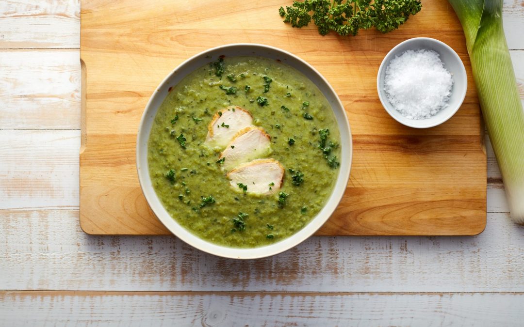 Parsley and Leek Soup with Smoked Chicken